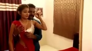 newly married Hot woman in red saree having hot romance Video